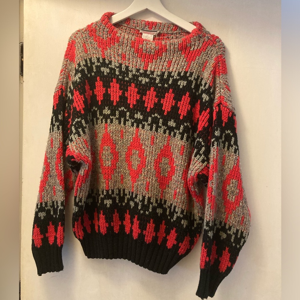 Cozy Red and Black Patterned Sweater